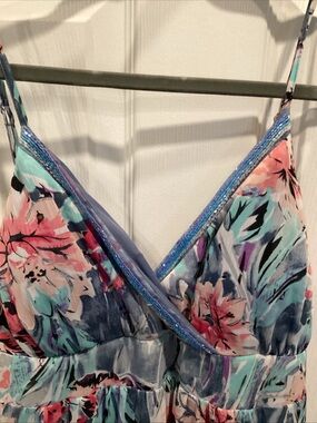 Candies Floral Print Spaghetti Strap Dress in Teal, Pink & Navy